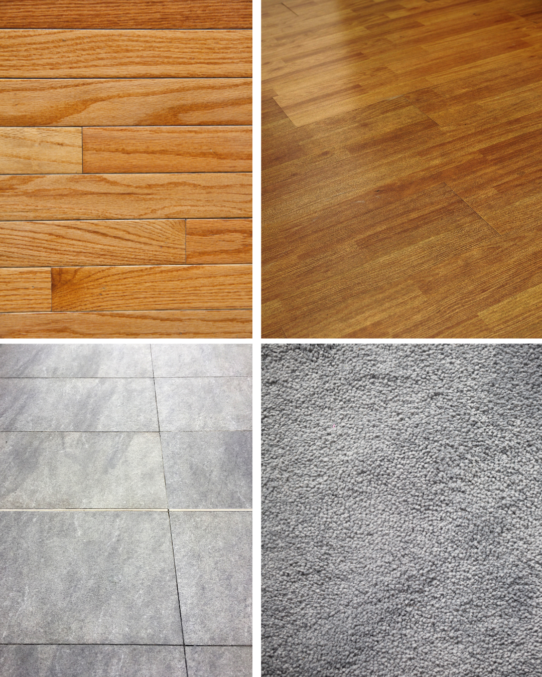 Showroom display of hardwood, LVP, tile and carpet samples side by side