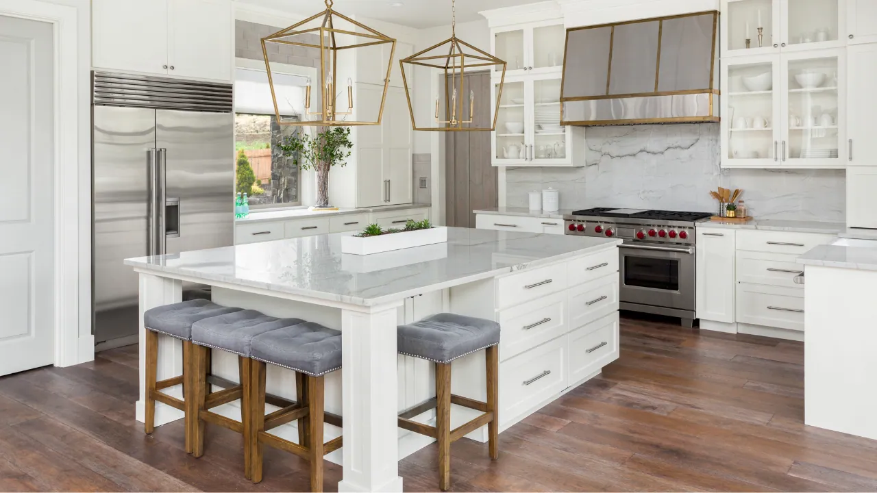 Luxury vinyl plank flooring installed in a modern Vancouver WA kitchen