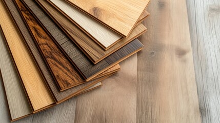 Laminate flooring samples laid out for in-store comparison